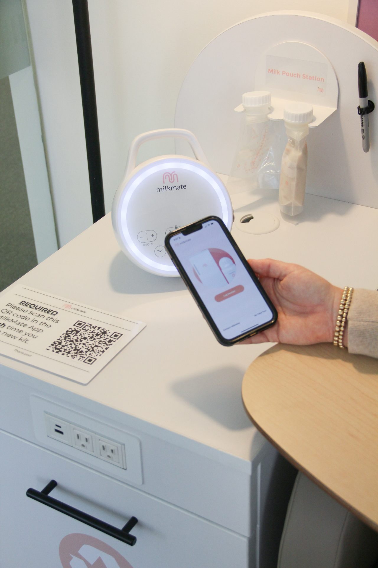 MilkMate app used to scan a station QR code for restocking and support