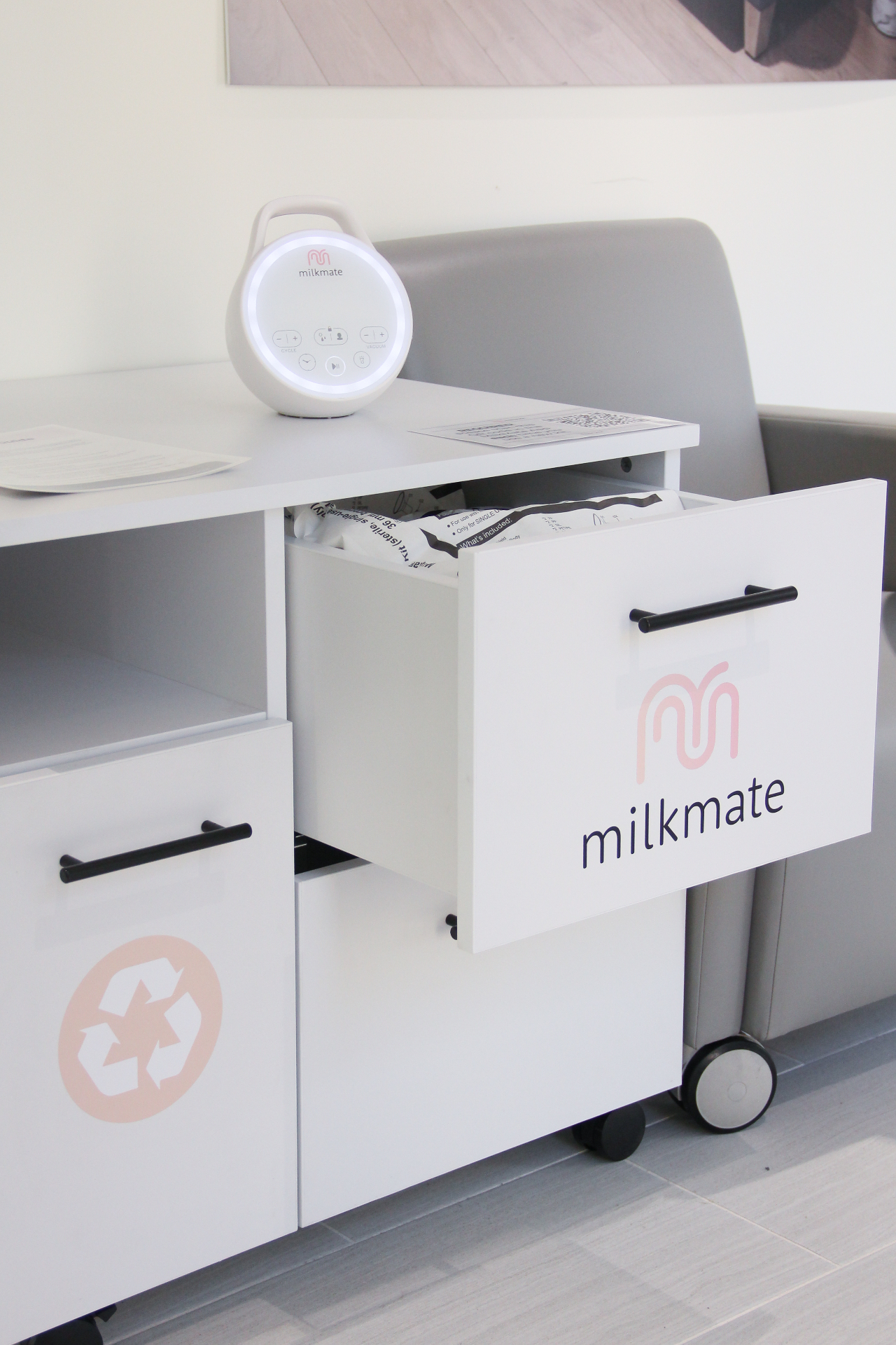MilkMate modular storage cart with drawer open